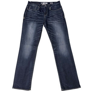 BKE Alec Straight Leg Jeans Dark wash Blue Wiskered Waist 34R/31 Inseam